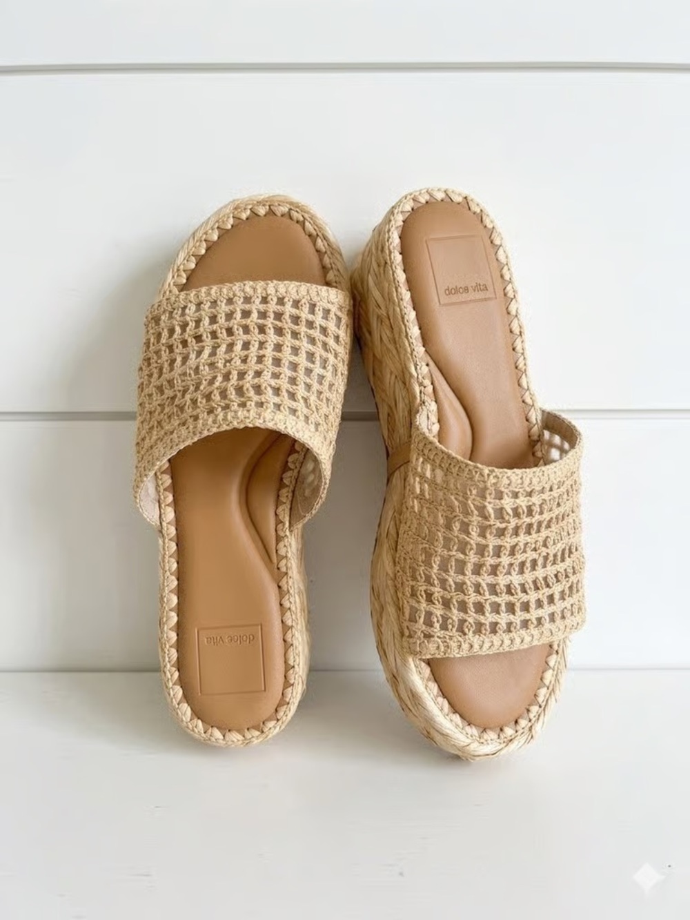 Dolce Vita Natural Beige Woven Platform Slide Mules